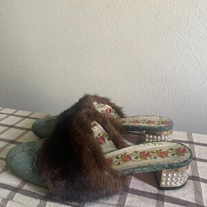 Gucci Crystal Embellished Fur Mule